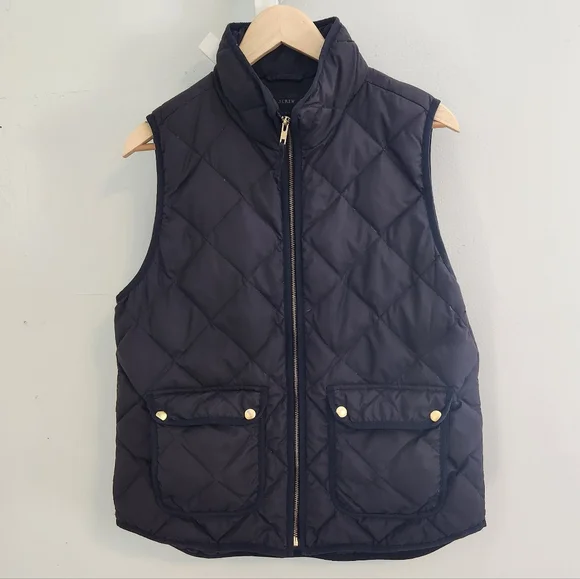 J.Crew Quilted Down Excursion Vest - Black Label Brown Black Puffer - Picture 3 of 14